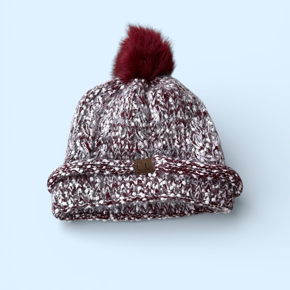 C.C. Faux Fuzzy Fur Pom Thick Popcorn Knit Eyelash Confetti Hat
